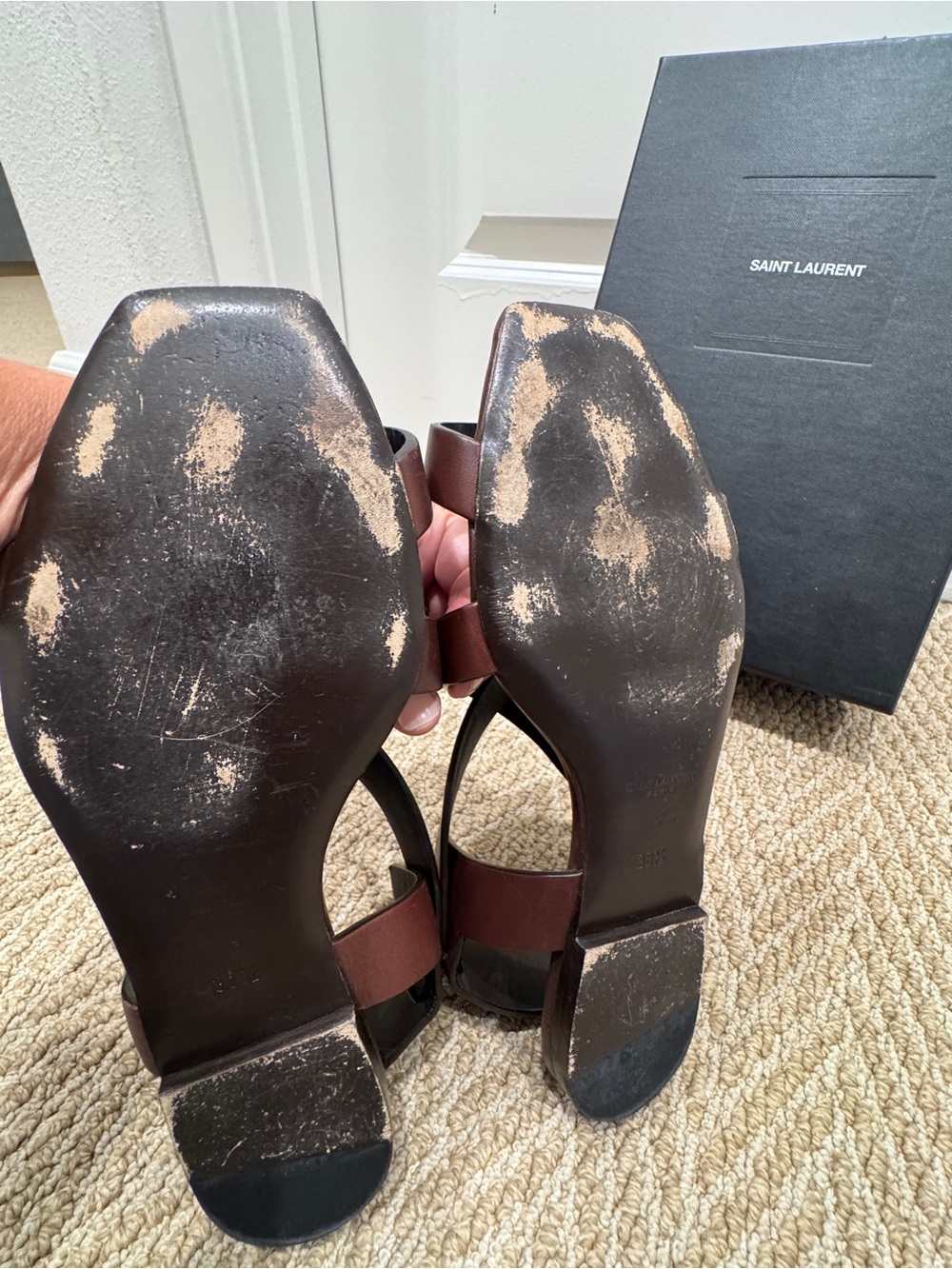 Saint Laurent Hiandra Brown Leather Gladiator Flat Sandals 38.5 EU w/ Box - Picture 8 of 9